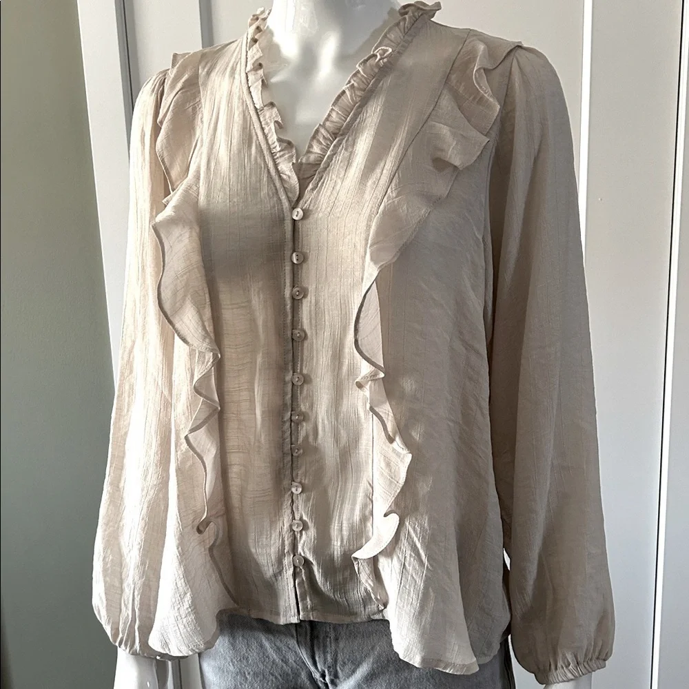 Apricot Vertical Ruffle Shimmer Slub Shirt NWT - Picture 5 of 10